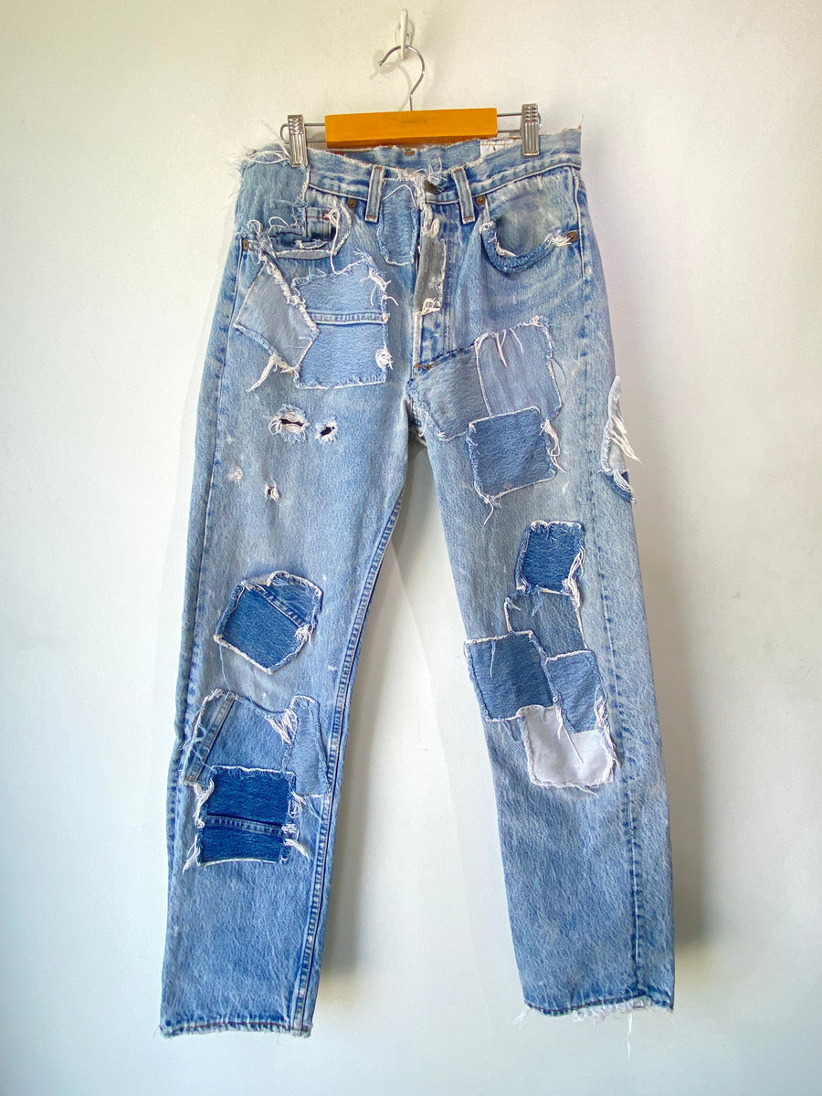 Vintage Levis 501 shops Straight Fit Jeans with Homemade Patchwork Button Fly Y2K