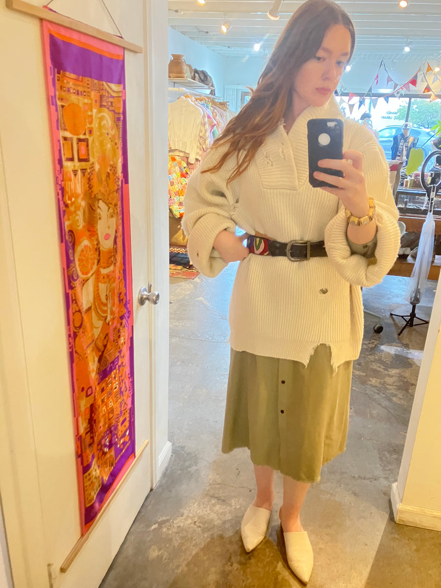 Hed Mayner White Thrashed Sweater – The Curatorial Dept. Hed Mayner White Thrashed Sweater – The Curatorial Dept.