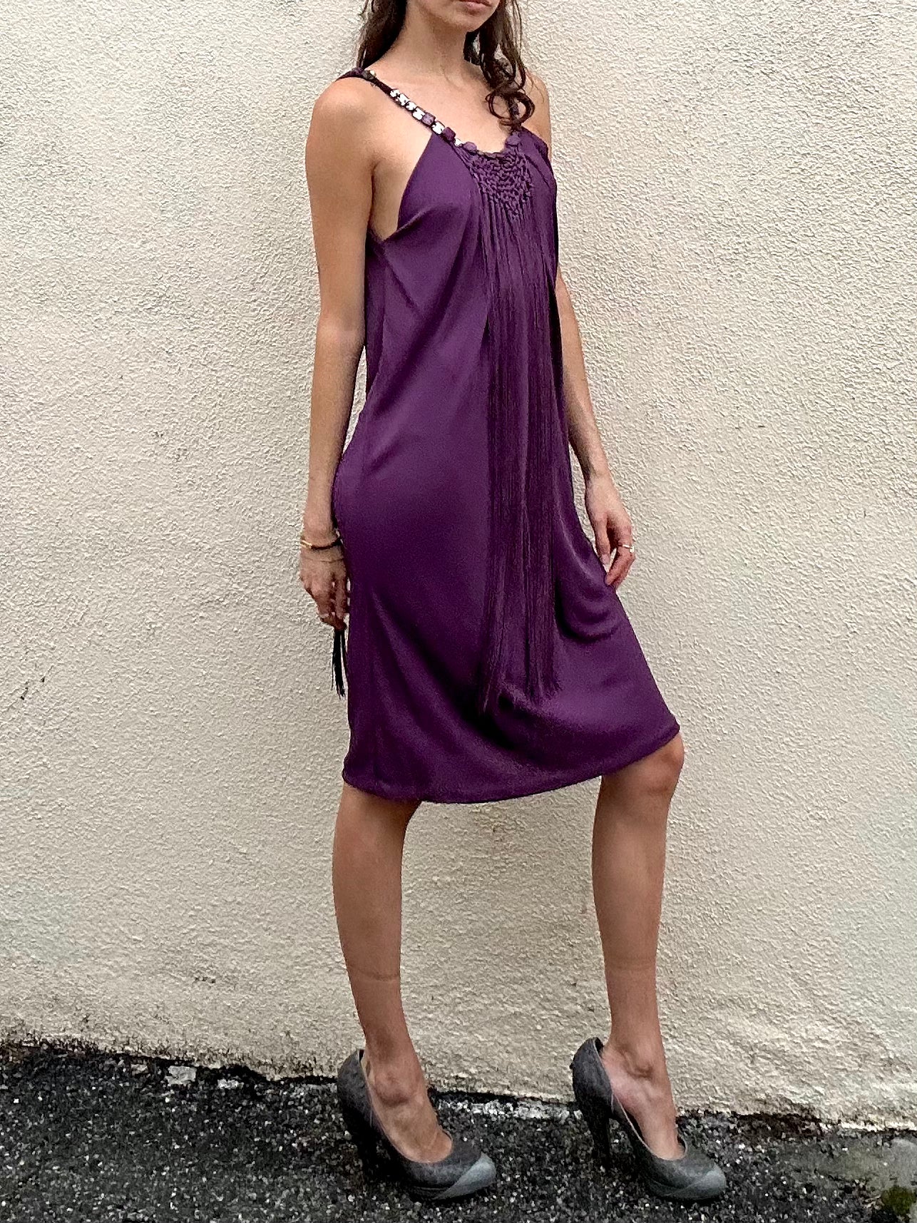alberta ferretti purple dress Alberta Ferretti Ruffled V-neck Maxi Dress