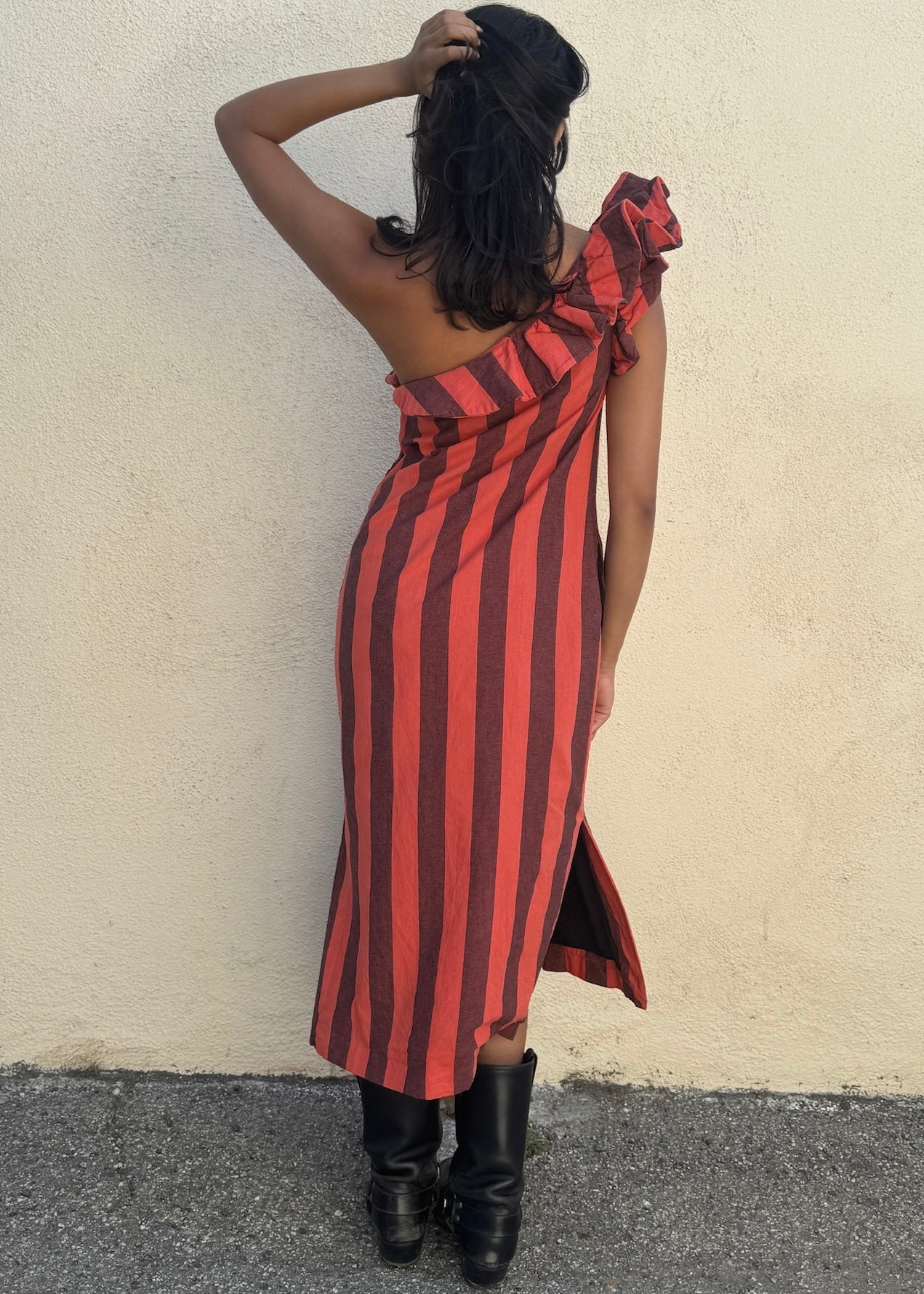 red and black striped dress Heidi Merrick Orange and Grey Stripe Dress – The Curatorial Dept