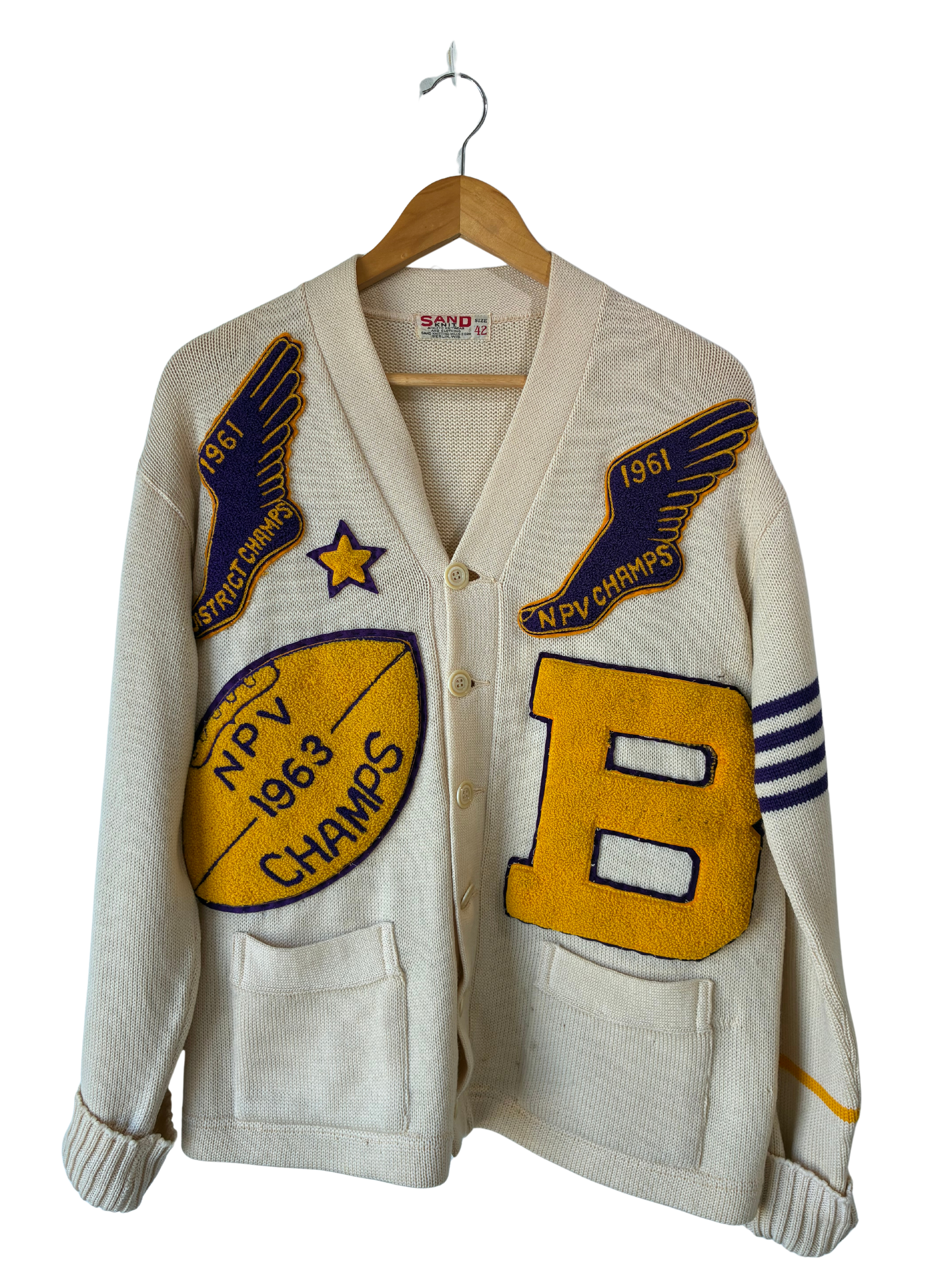 Vintage Sand Knit Letterman Cardigan Sweater – The Curatorial Dept.