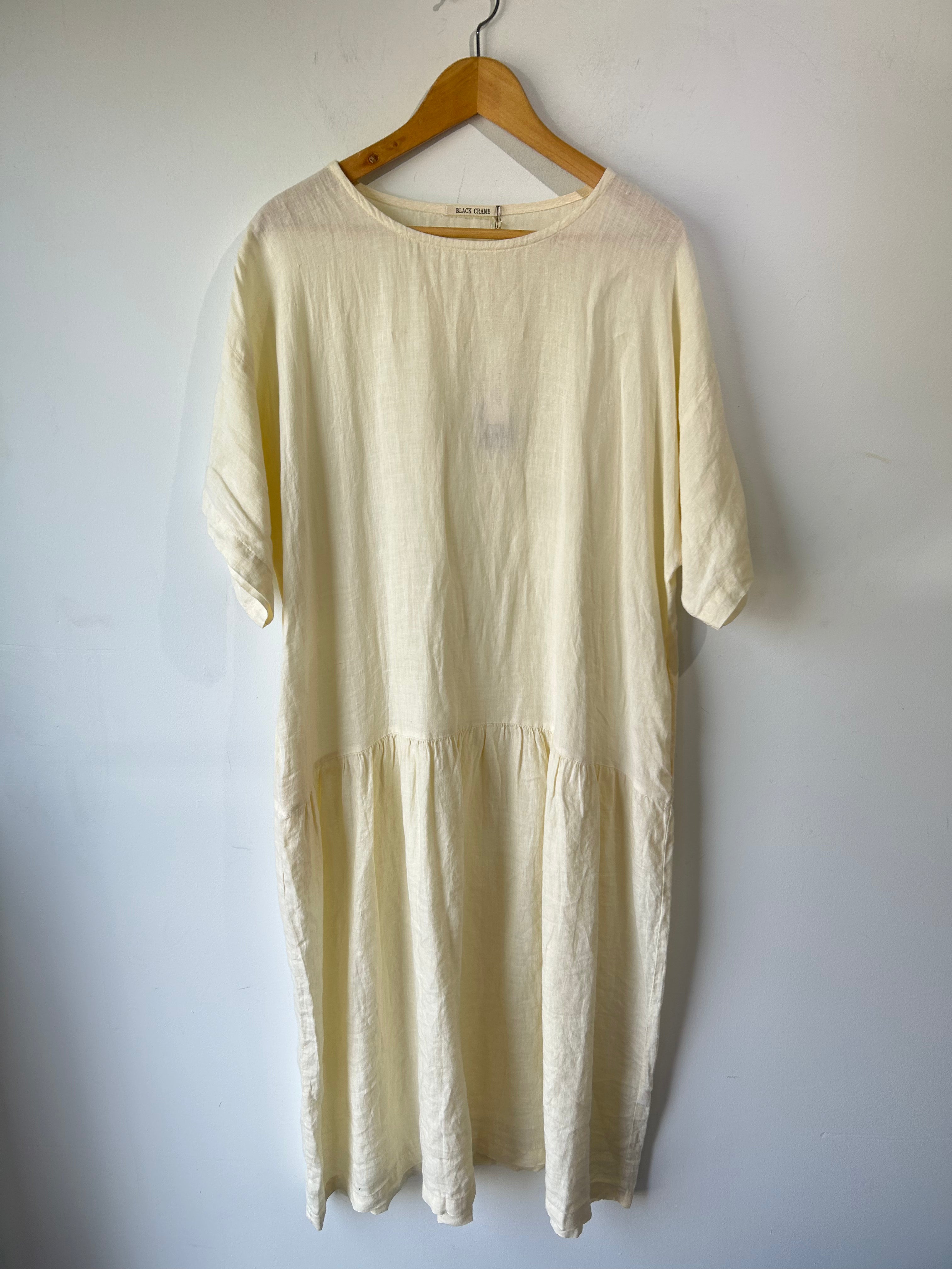 Black Crane Pale Yellow Linen Dress Black Crane Pale Yellow Linen Dress