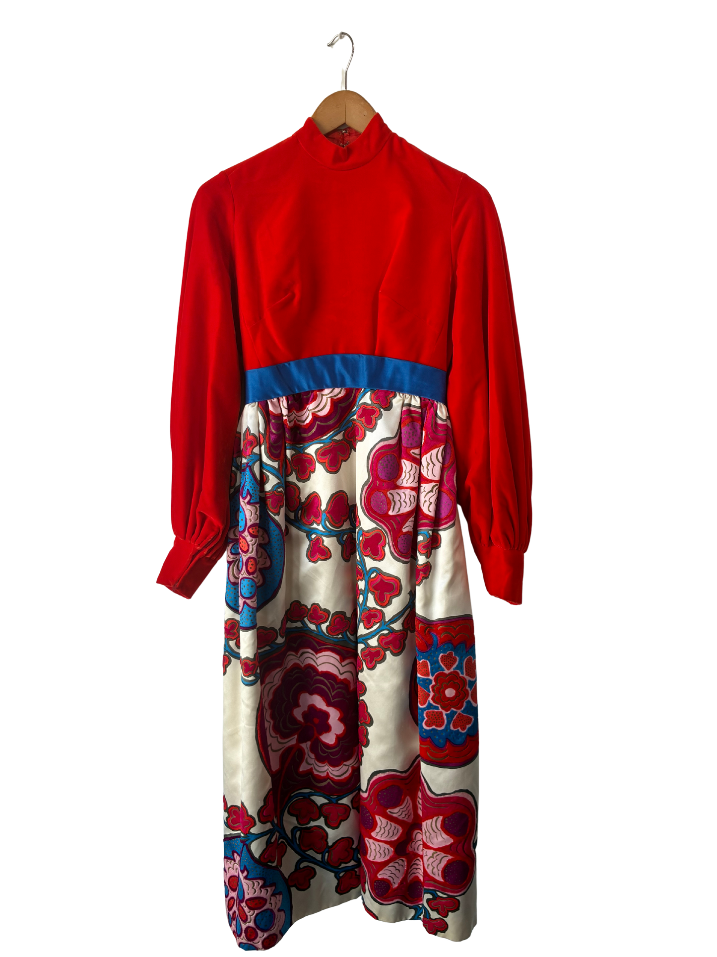 Vintage Red Velvet and Painted Silk Maxi Dress - The Curatorial Dept.