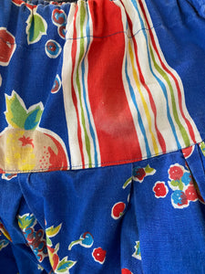 Vintage Blue Fruit Print Balloon Pants