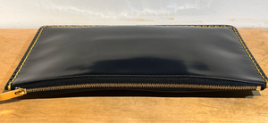 Celine Black Patent Leather Clutch with Gold Topstitch