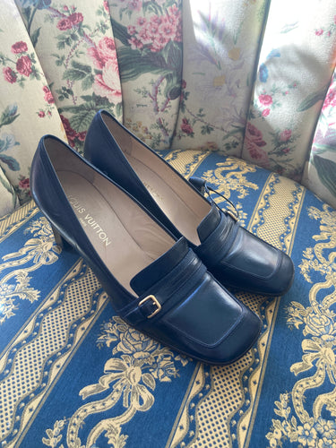 Louis Vuitton Navy Heel Loafers