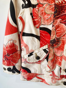 Just Cavalli White Red Floral Denim Jacket