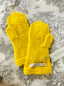 Brooklyn Handknit Yellow Embroidered Hat & Mittens