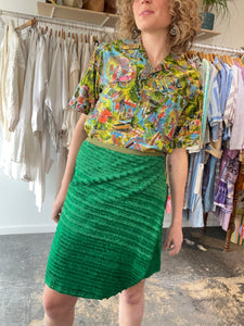 Dosa Green Silk Wrap Skirt