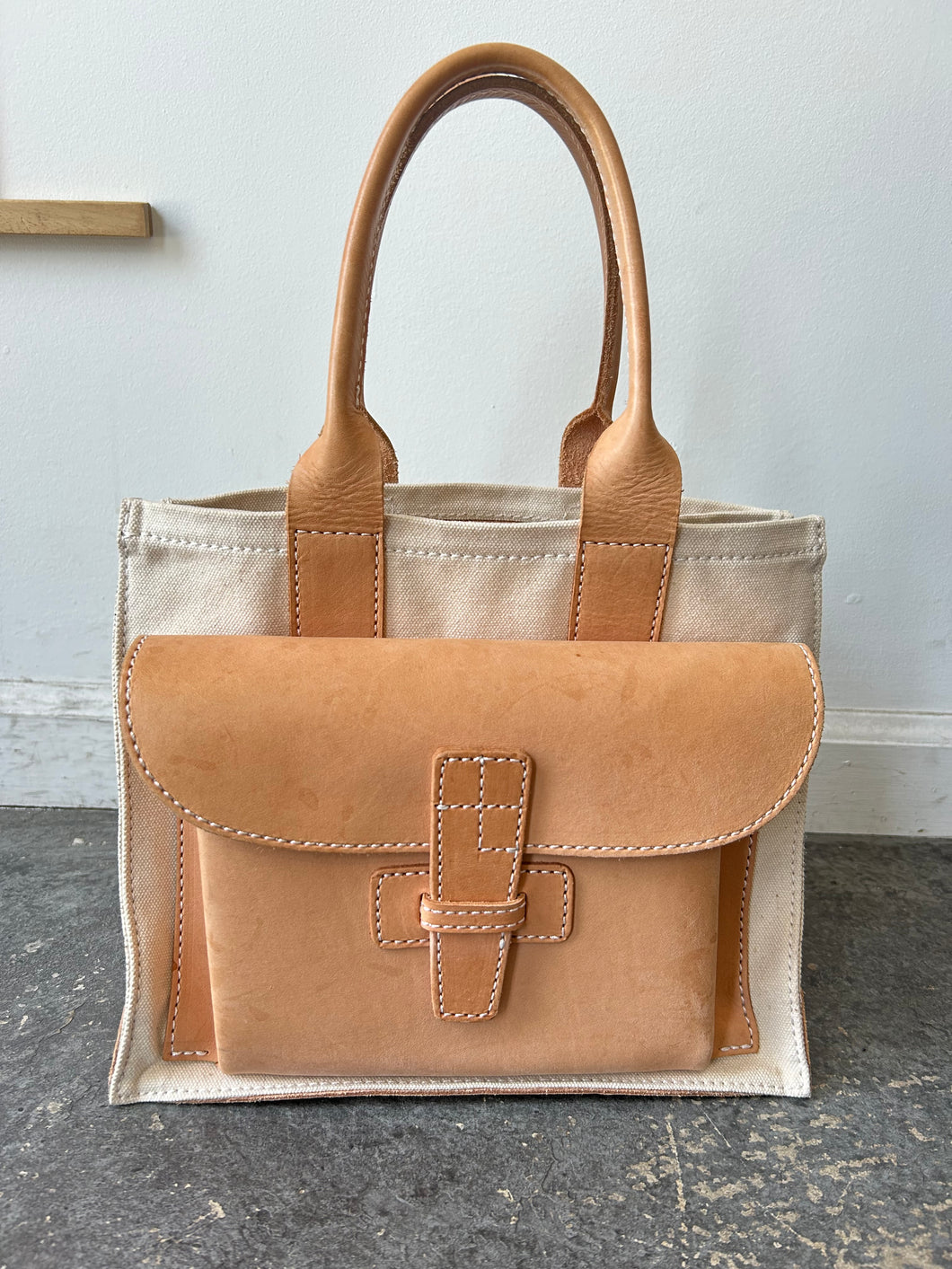 Agnes Baddoo Canvas and Tan Leather Bag