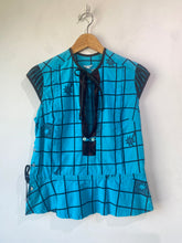 Vintage Grey Ant Aqua Grid Print Top