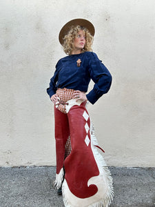 Vintage Red and White Fringe Leather Chaps