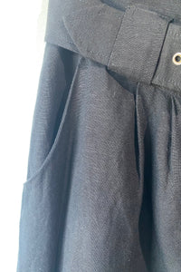 Solid & Striped Black Pleated Trousers