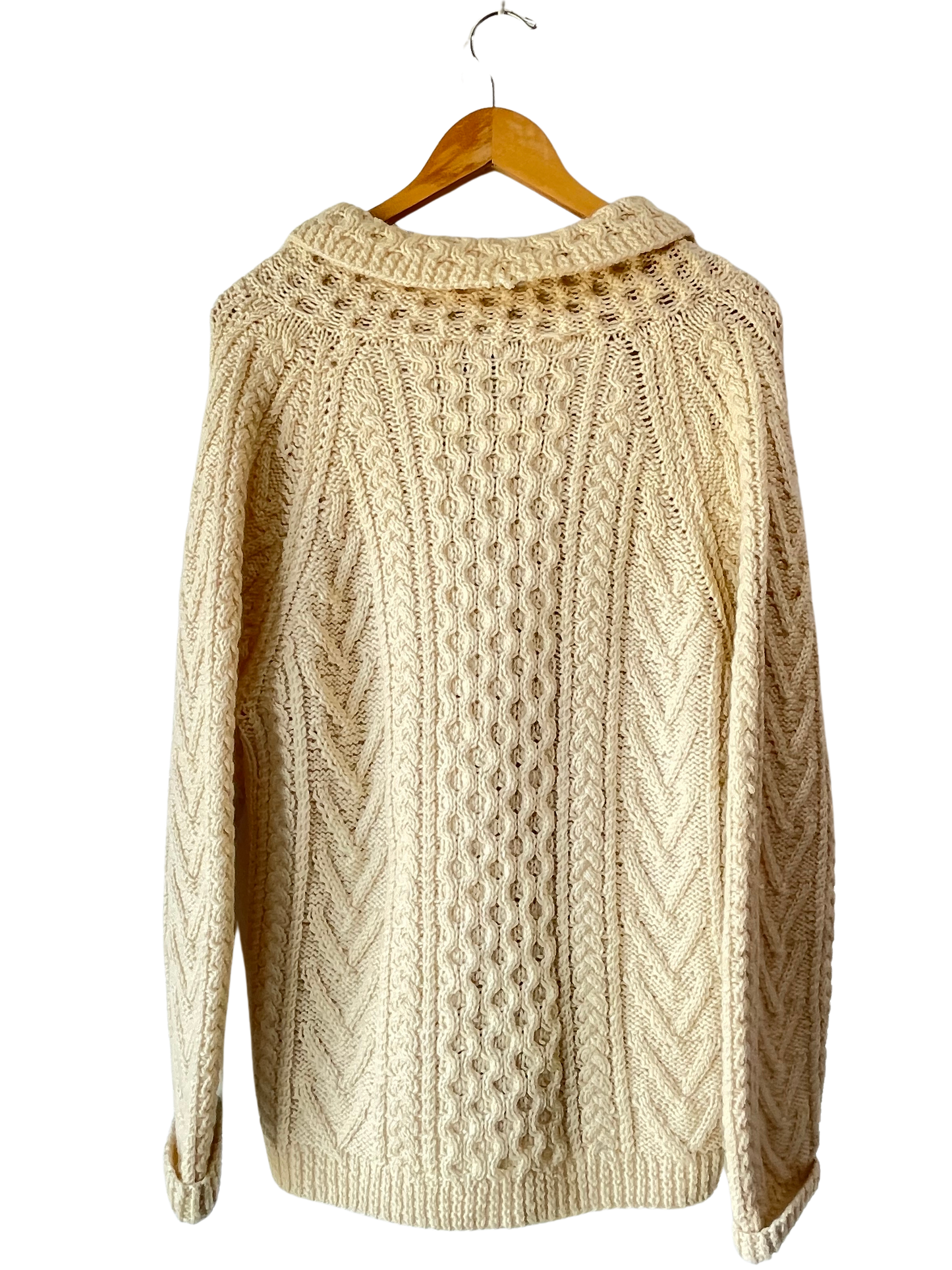 Gaeltarra Cream Wool Fisherman Cardigan - The Curatorial Dept.