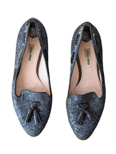 Miu Miu Navy Sparkle Loafers