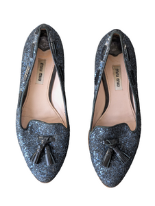 Miu Miu Navy Sparkle Loafers