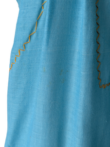 Vintage Aqua Mexican Embroidered Maxi Dress