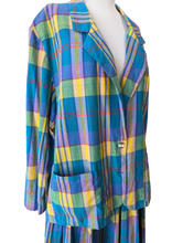 Leslie Fay Aqua Purple and Yellow Plaid Skirt Set