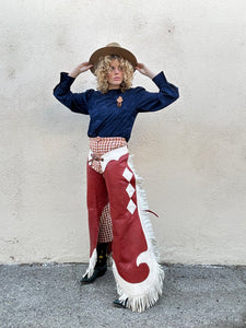 Vintage Red and White Fringe Leather Chaps