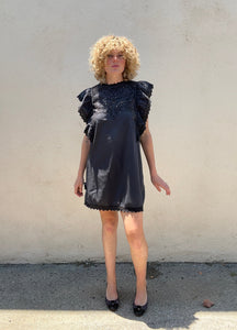 Isabel Marant Black Mini Dress with Eyelet Lace Wings