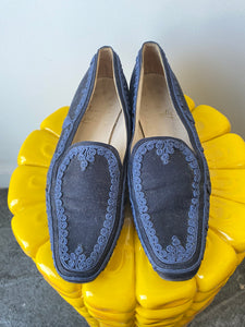 Christian Louboutin Blue Canvas Embroidered Loafers