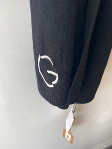 Theory Black Cashmere Scarf with White Stitched Logo