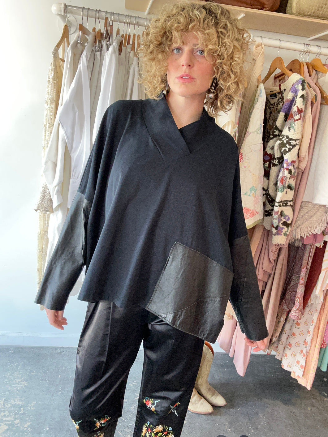 Ivan Grundahl Black Leather Mix Top