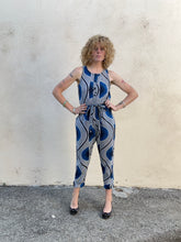 Blue Geometric Print Sleeveless Jumpsuit