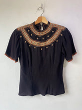 Vintage 1930s Black Embroidered Rayon Top