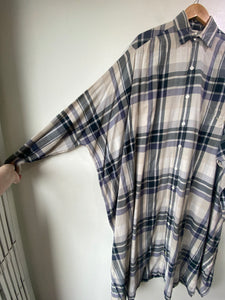 RTH White & Navy Plaid Oversized Shirt Dress