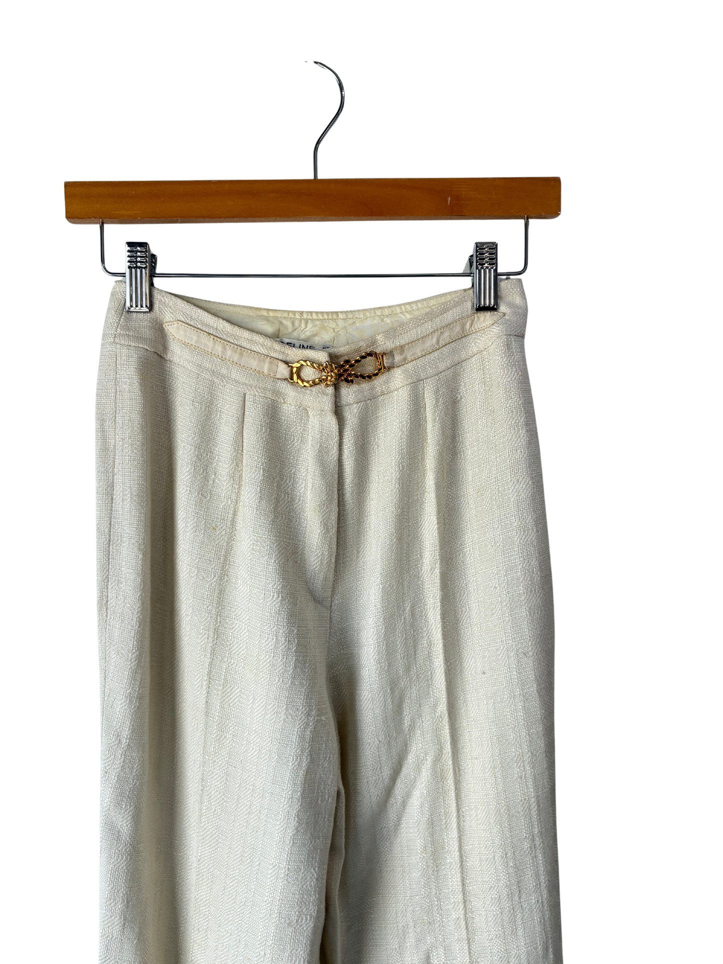 Vintage Celine Cream Pants with Gold Buckle - The Curatorial Dept.