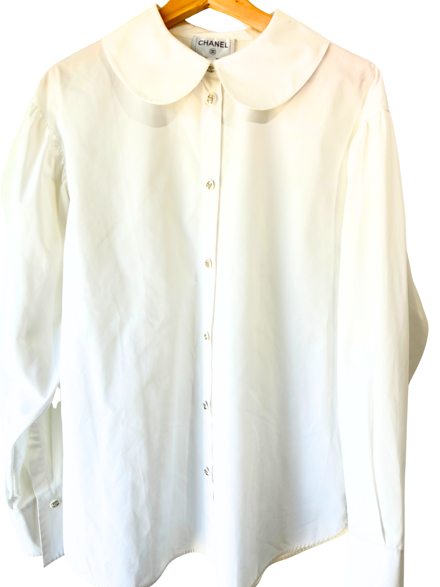 CHANEL White Peter Pan Collar Shirt - The Curatorial Dept.