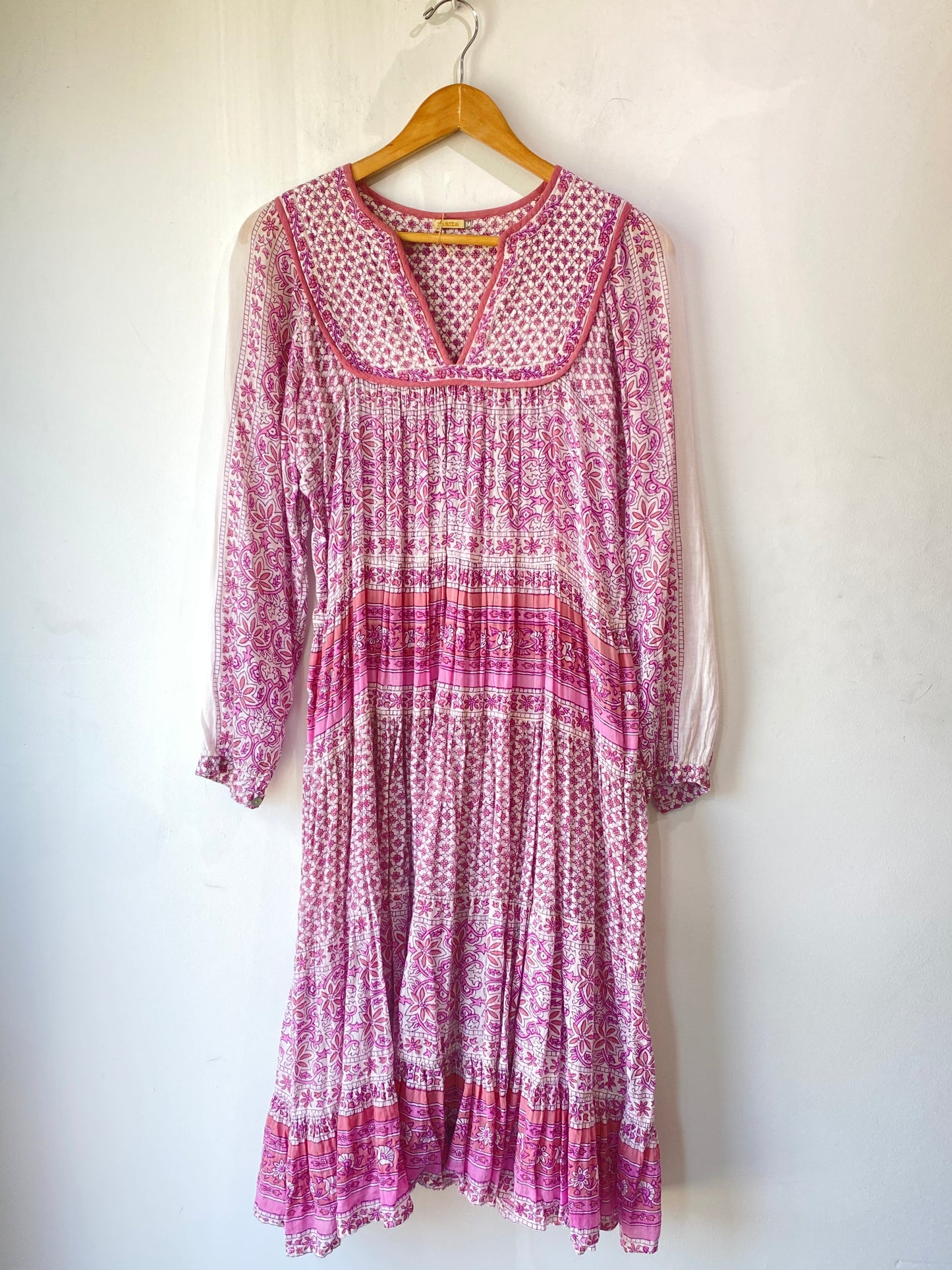 pink block print dress Pink Bloom Maxi Dress - Hand Block Printed Cotton