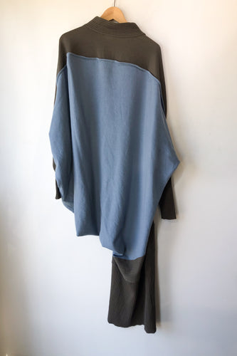 Vintage Issey Miyake Asymmetrical Grey & Blue Wool Dress
