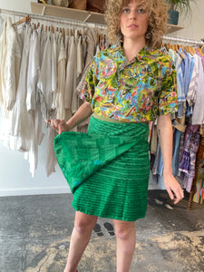 Dosa Green Silk Wrap Skirt
