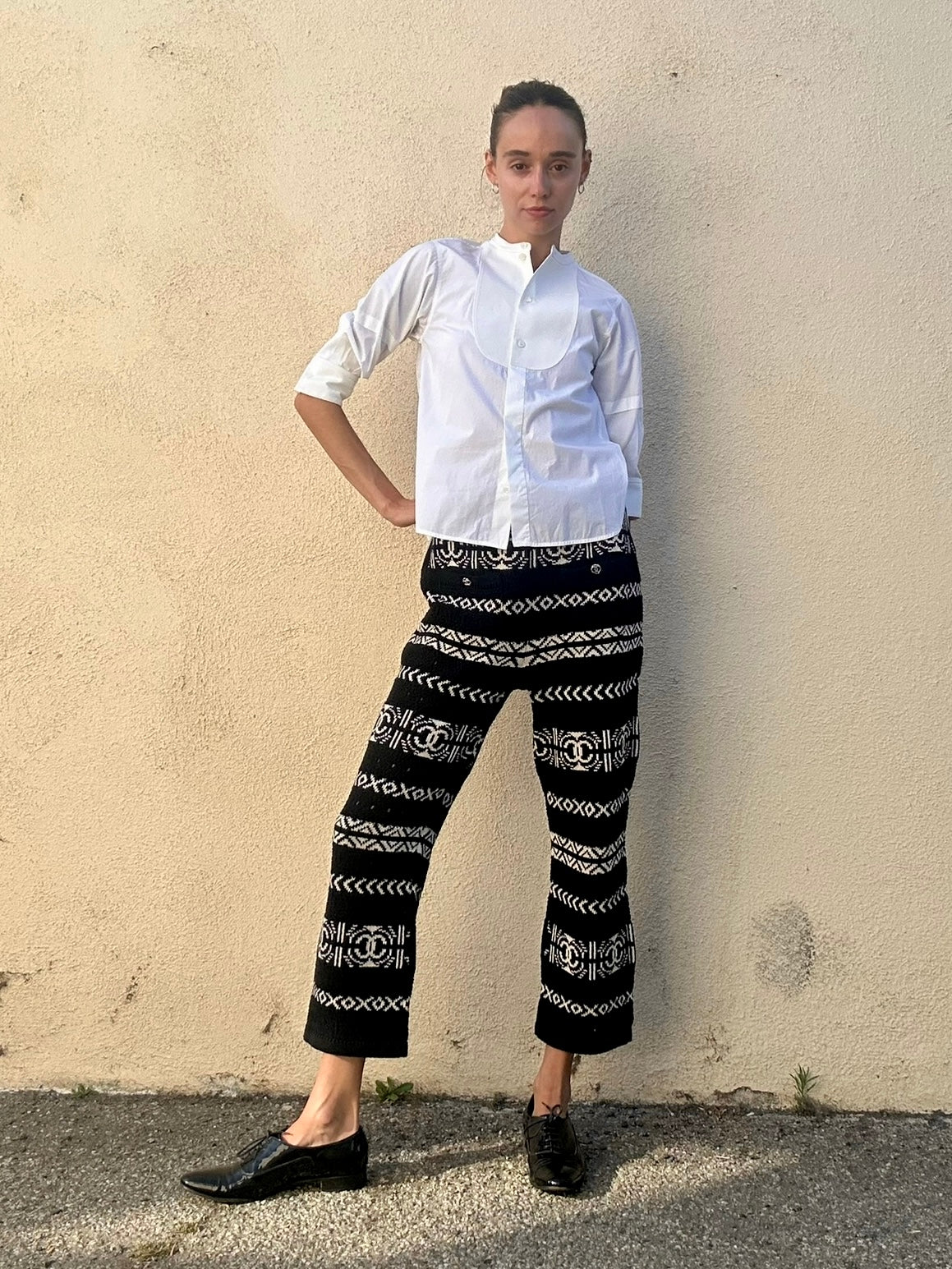 Chanel Coco Neige Sweater Knit Black and White Pants