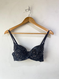 Vintage Qiaoski Black Beaded Bra