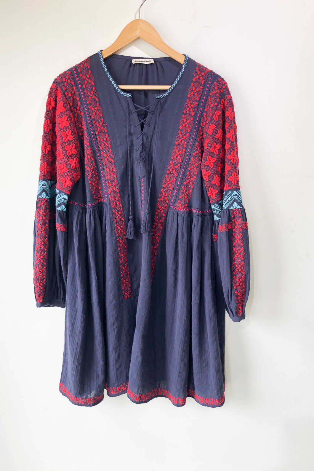 Ulla Johnson Navy & Red Embroidered Dress