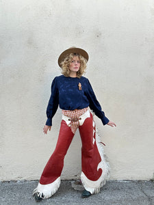 Vintage Red and White Fringe Leather Chaps