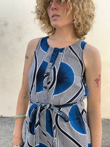 Blue Geometric Print Sleeveless Jumpsuit