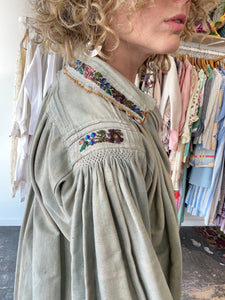 Vintage Thick Linen Dress with Beaded Details