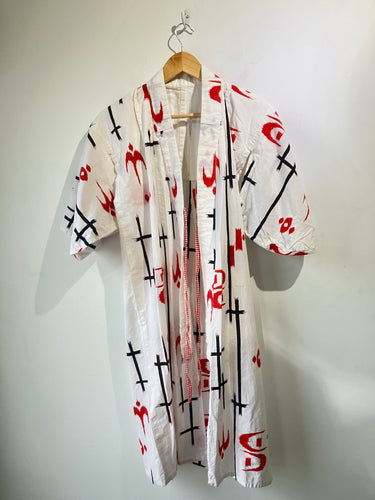 Vintage Red White Black Cotton Kimono