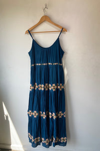 Roller Rabbit Teal Blue Embroidered Maxi Dress