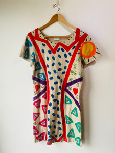 Vintage Pacific Cotton Colorful Hand-painted T-shirt Dress