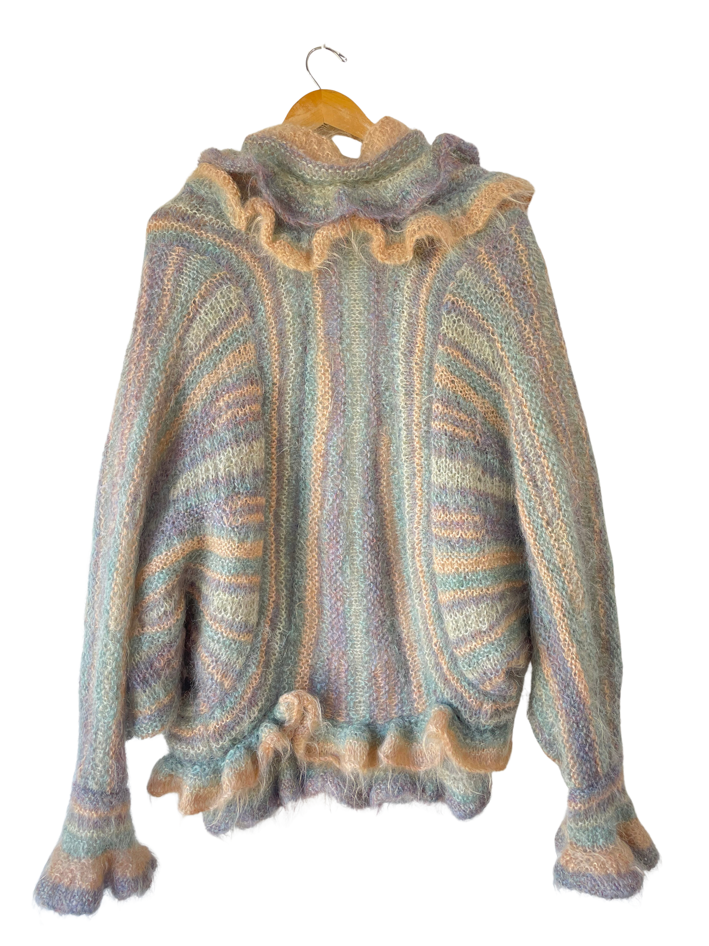 Diana Leslie - Animal Rainbow Multi Striped Mohair Ruffle Cardigan - The Curatorial Dept.