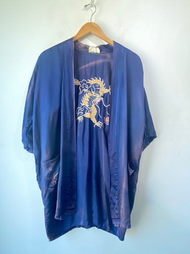 Vintage Goldfish Brand Navy Silk Robe