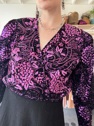 Vintage Diane Freis Black and Purple Velvet Beaded Top