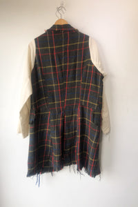 James Kidd Plaid Wool Coat with Woven Sleeves