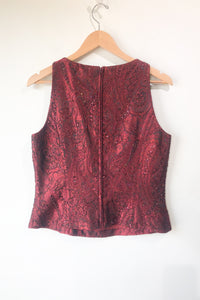 Vintage Carmen Marc Valvo Red Beaded Holiday Tank