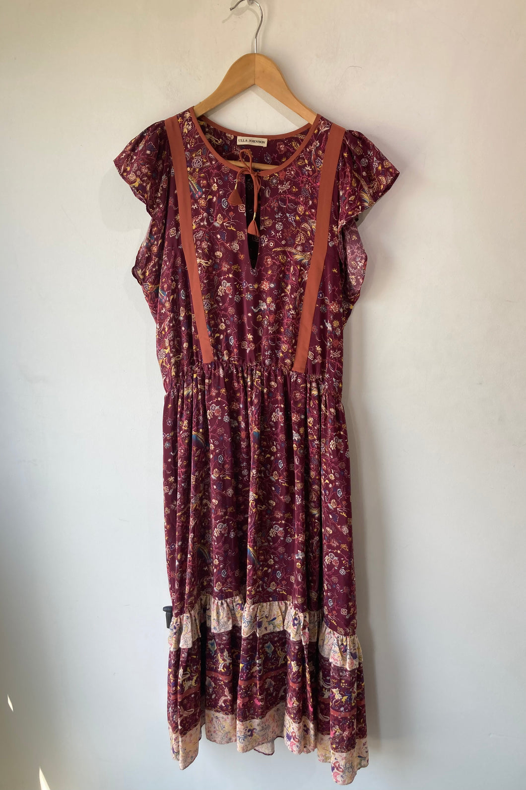 Ulla Johnson Maroon Floral Midi Dress 10